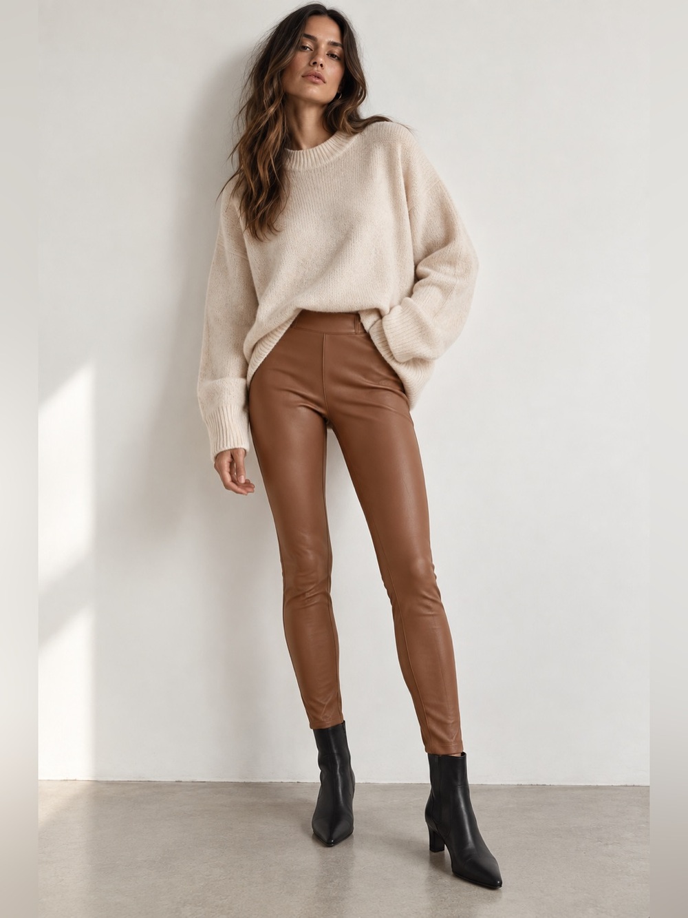 Wilfred Aritzia Faux Leather Leggings XS Cognac | Japanese Fabric